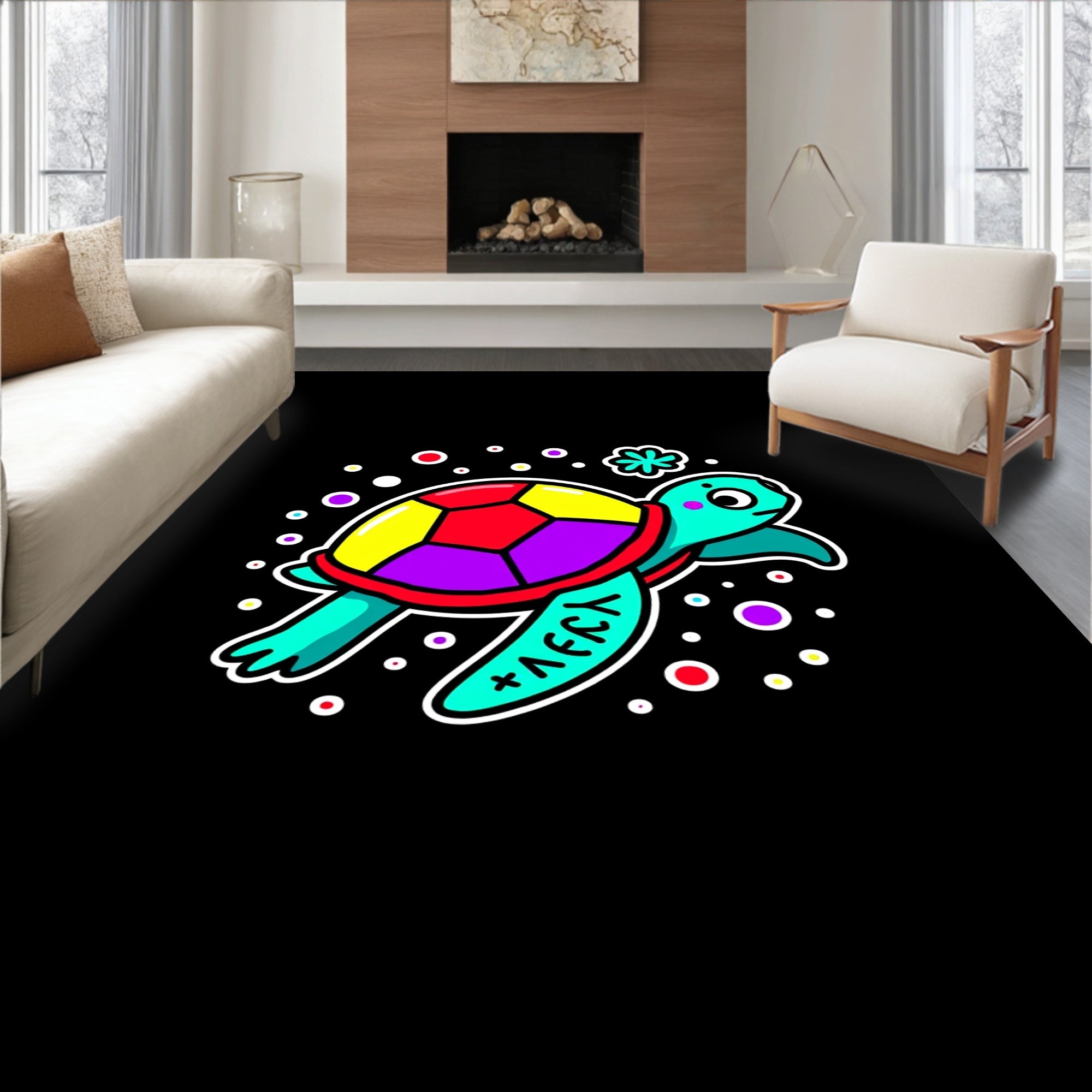 Colorful Geometric Turtle Bubbles Rug