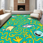 Whimsical Teal Shark Swirls Rug