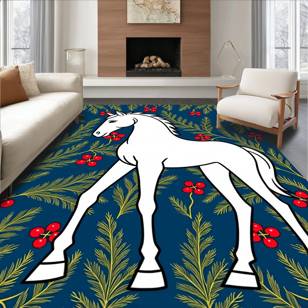 White Horse Holly Berry Navy Rug