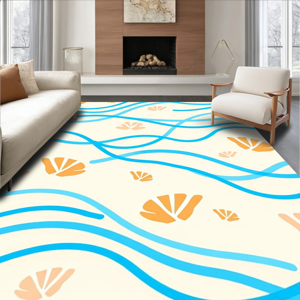 Oceanic Waves Orange Fan Shell Rug