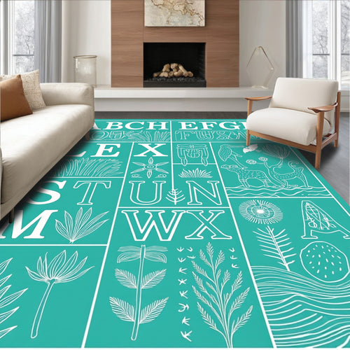 Alphabet Animals Botanical Floral Motif Rug