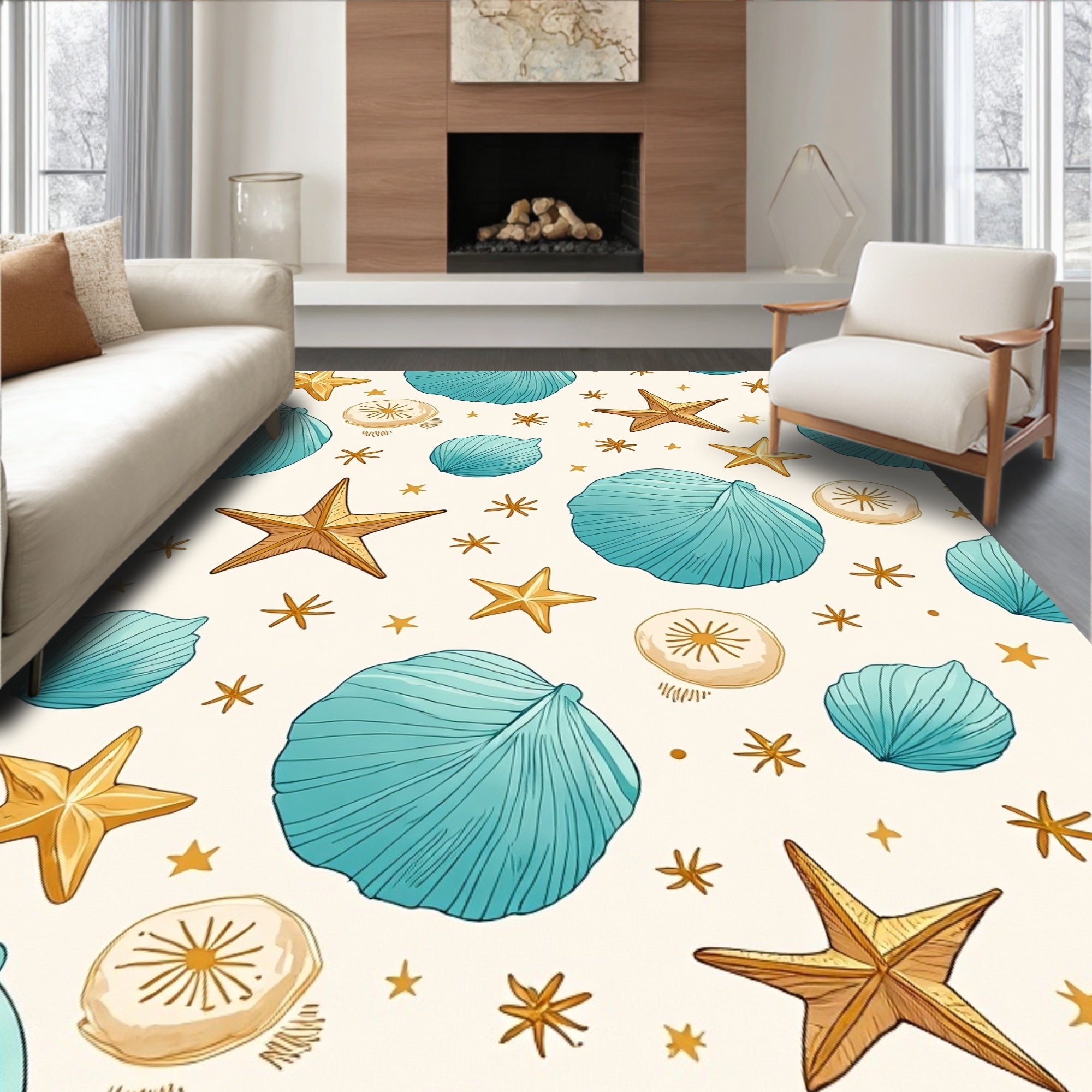 Oceanic Shell Starfish Arrangement Rug