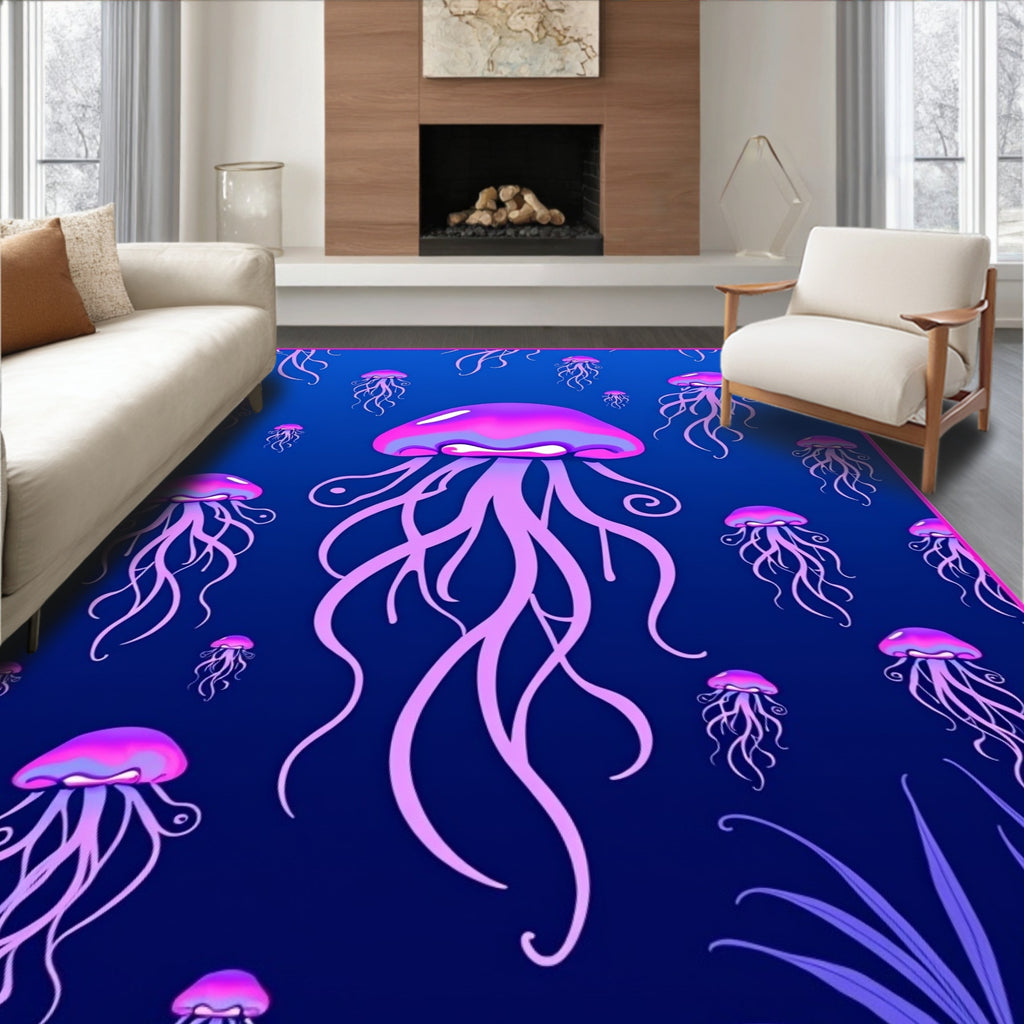 Vibrant Pink Jellyfish Ocean Scene Rug