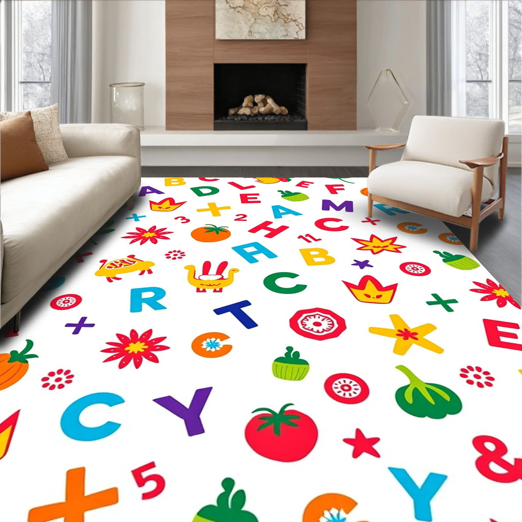 Alphabet Garden Whimsical Toy Collage Rug