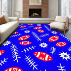 Red Football Star Branch Blue Rug
