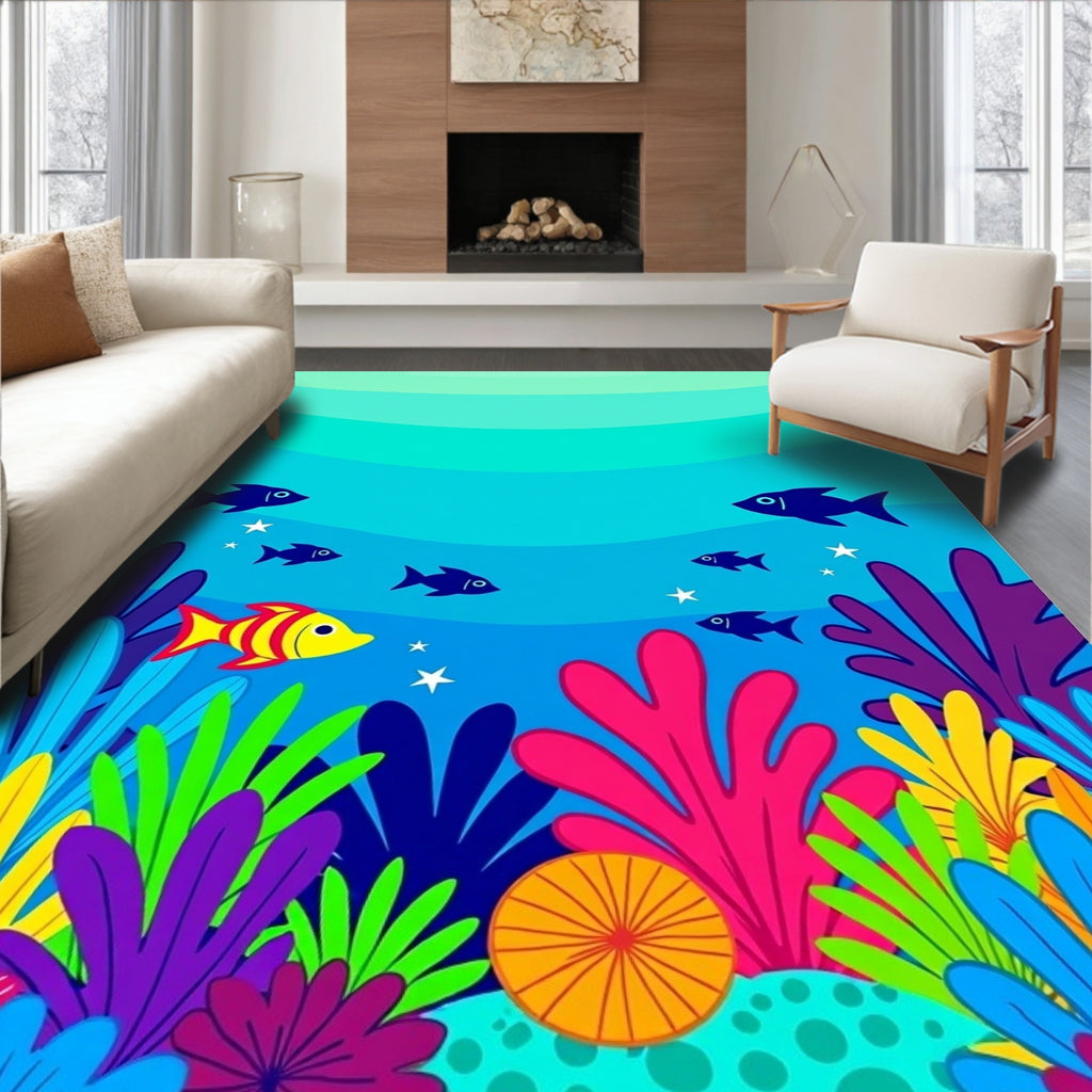 Vibrant Coral Reef Underwater Scene Rug