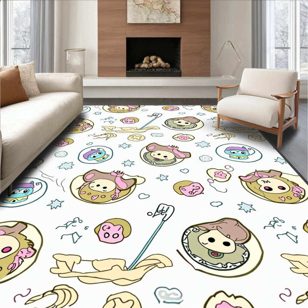Whimsical Characters Cartoon Sketch Rug