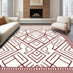 Deep Red Geometric Maze Border Rug