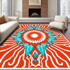 Vibrant Sunburst Medallion Coral Blue Rug