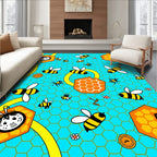 Whimsical Yellow Bee Honeycomb Turquoise Rug