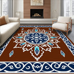 Brown Blue White Ornamental Medallion Rug