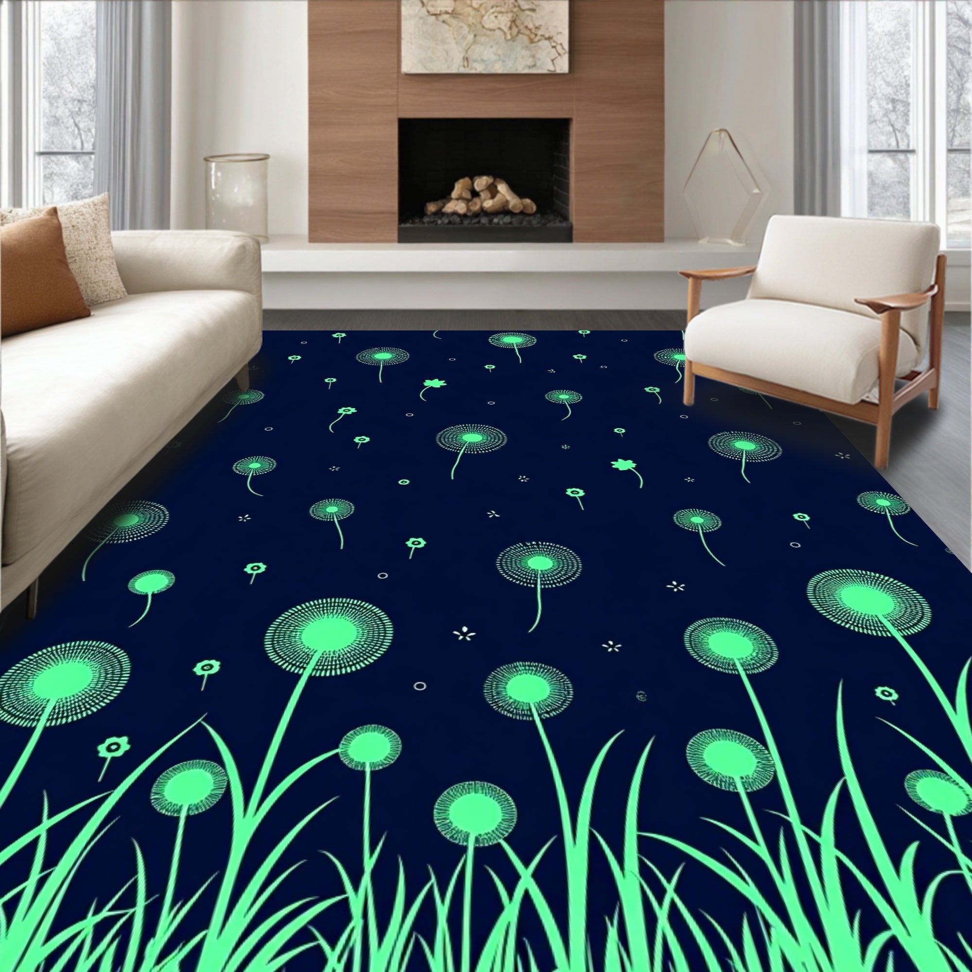 Mint Dandelion Field Grass Background Rug
