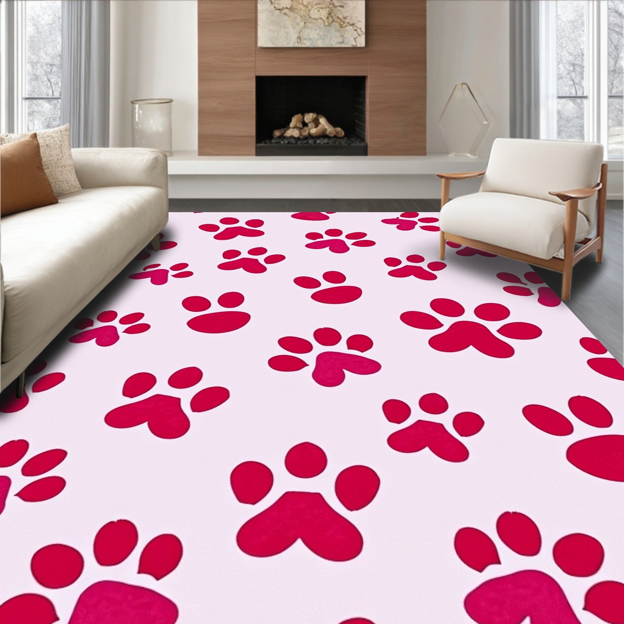 Playful Pink Paw Prints Pattern Rug