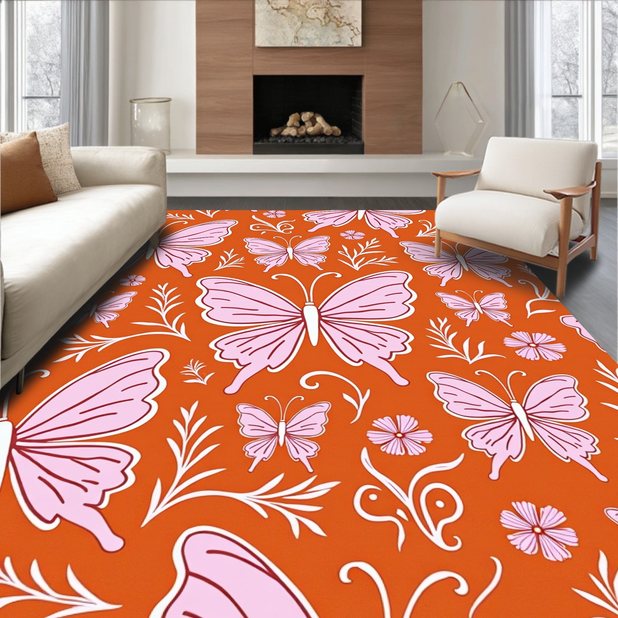 Whimsical Pink Butterfly Garden Rug