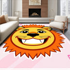 Cheery orange lion face pink background Rug