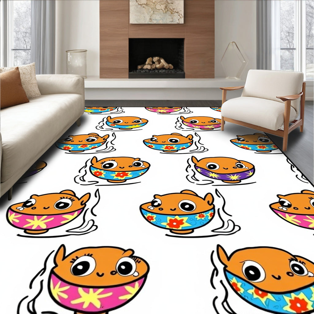 Cute Orange Fish Bowl Print Rug