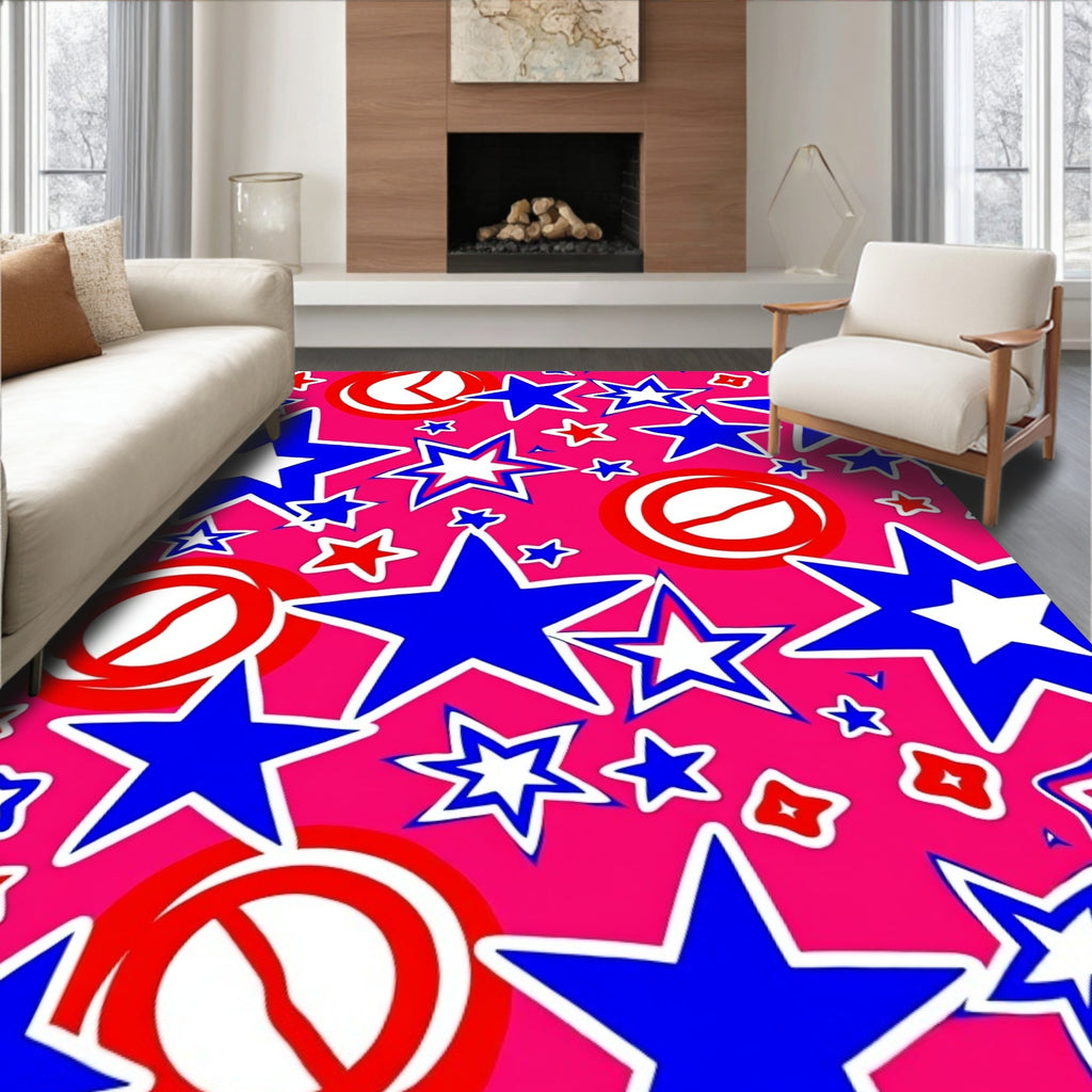 Bold Blue Red Starbursts Rug