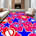 Bold Blue Red Starbursts Rug