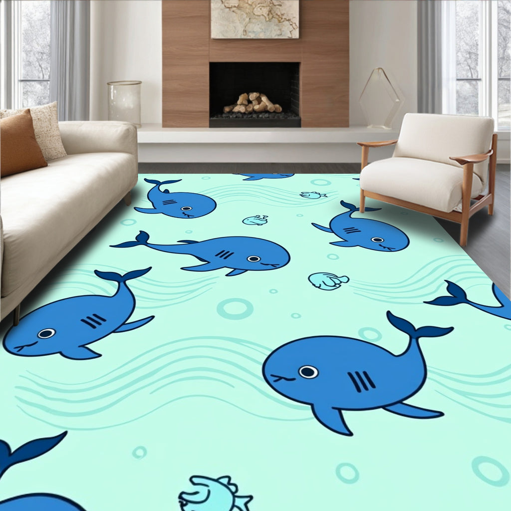 Cute Blue Whales Underwater Ocean Waves Rug