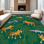 Jungle Tigers With Ferns And Crocodiles Rug