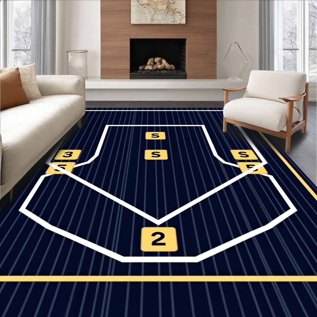 Dark Blue Geometric Lined Abstract Rug