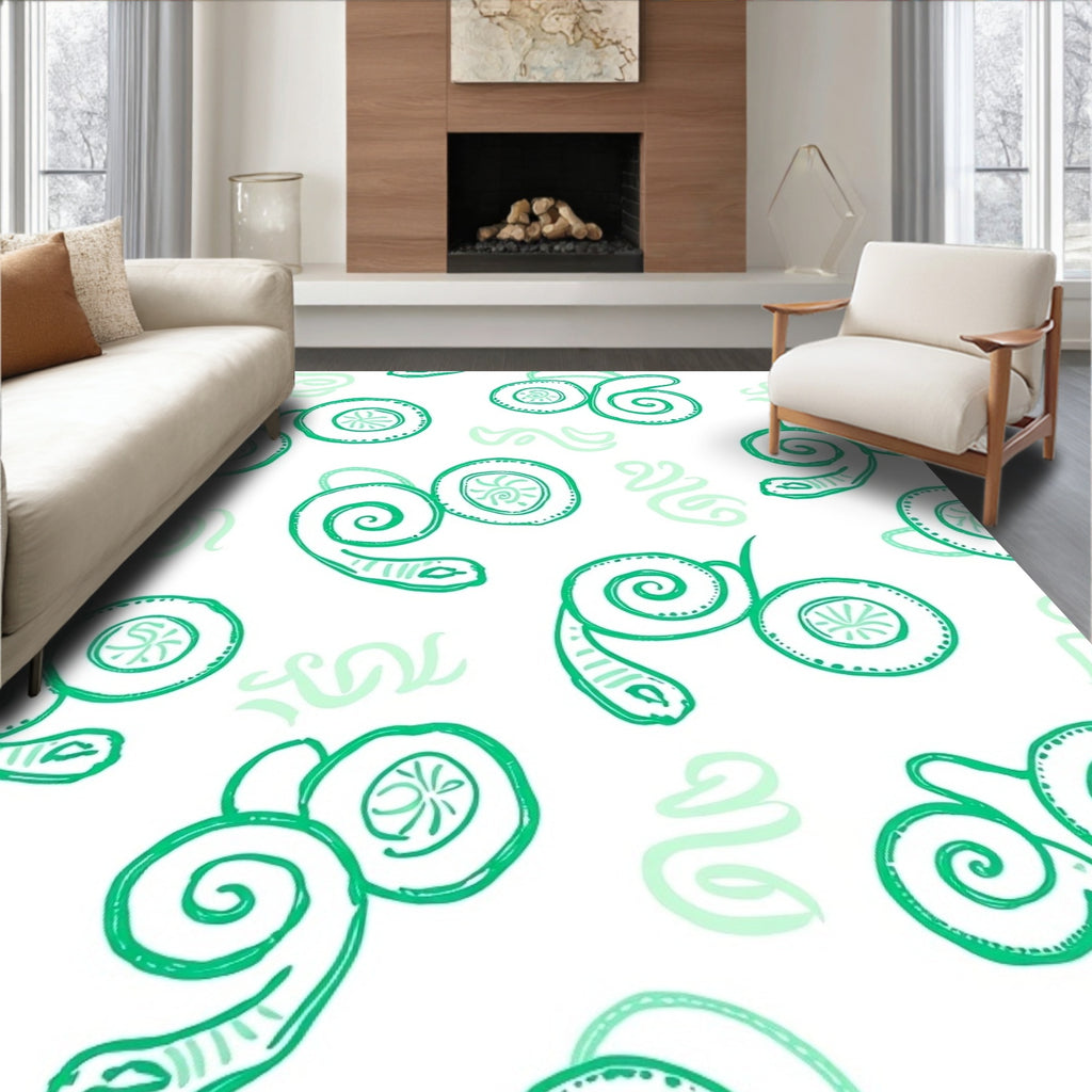 Whimsical Green Swirl Nautilus Shells Rug