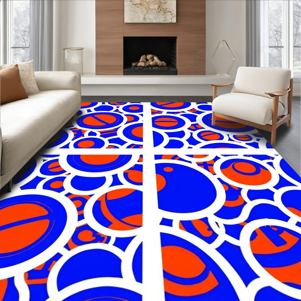 Blue Orange Abstract Circles Rug