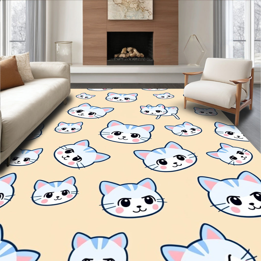 Cute Light Blue Striped Cats Repeating Pattern Rug