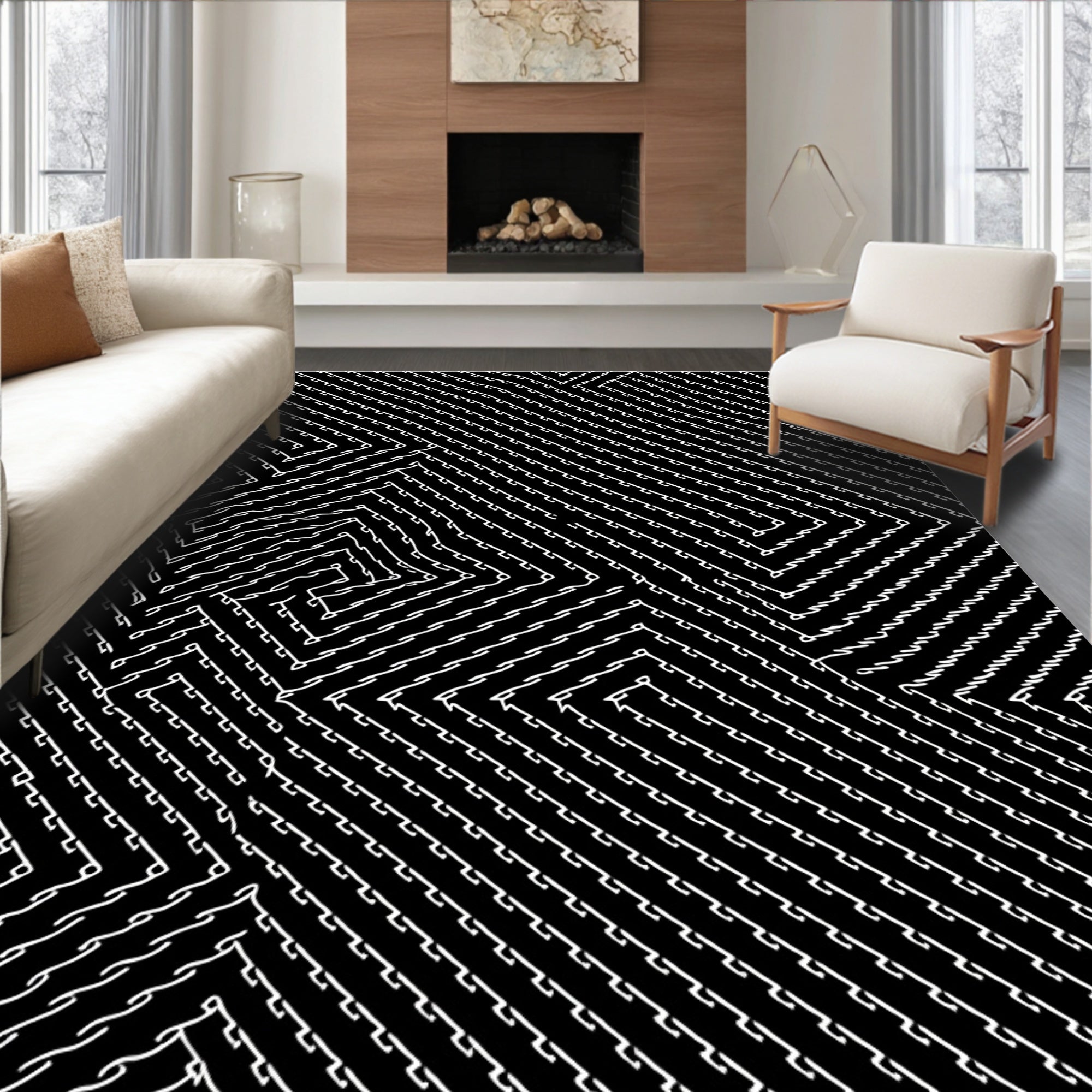Monochromatic Abstract Interlocking Lines Rug