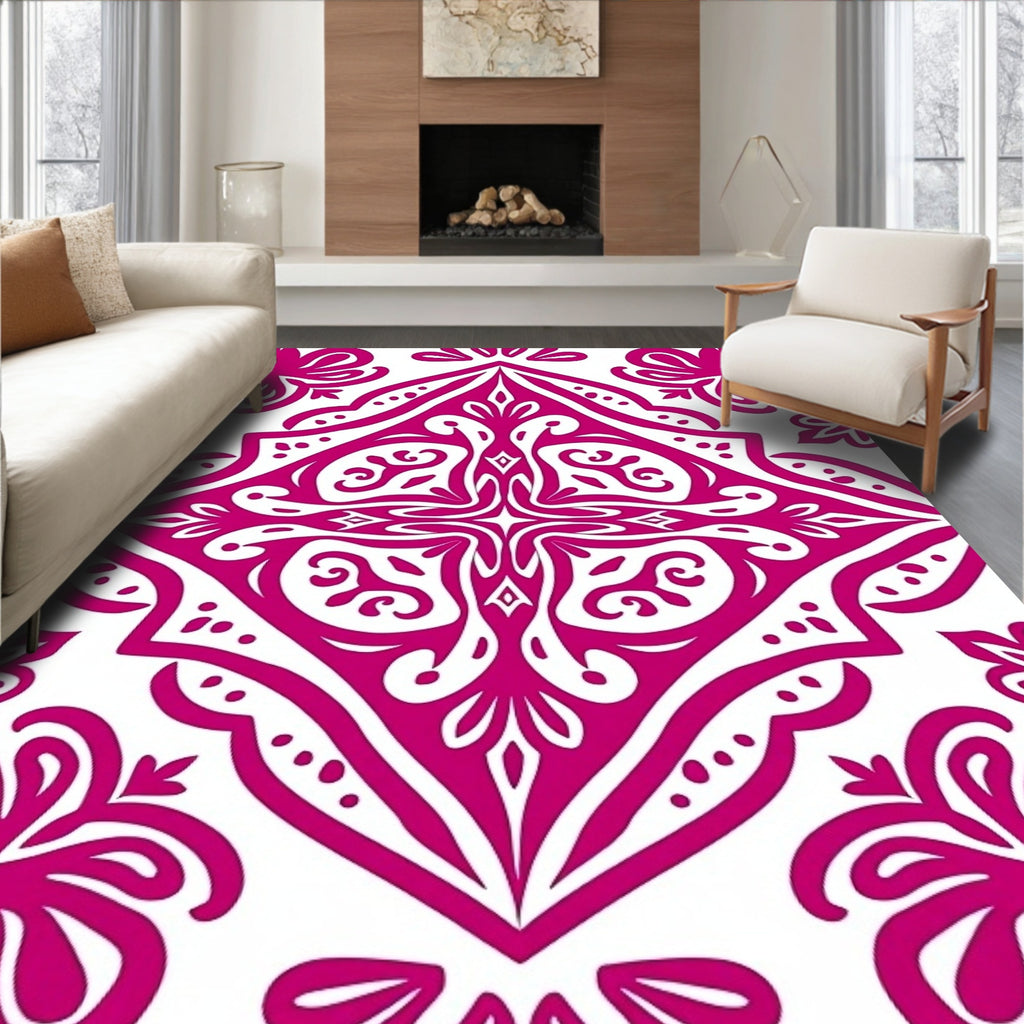 Vibrant Magenta Floral Medallion Rug