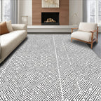 Black White Geometric Labyrinth Textured Rug