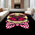 Dapper Pug Gold Glasses Crimson Bowtie Rug