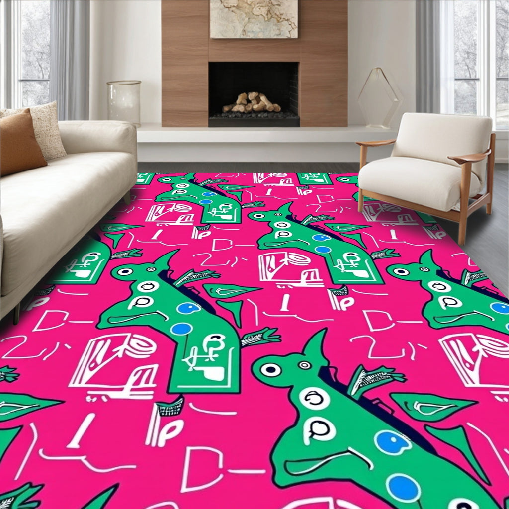 Green Dinosaur Pink Graphic All-over Rug