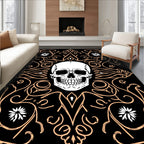 Ornate Skull With White Flowers Accent Rug