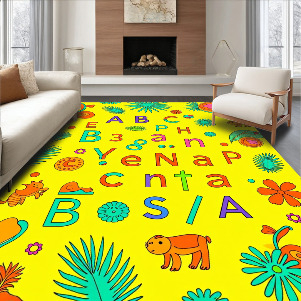 Tropical Alphabet Jungle Animals Rug