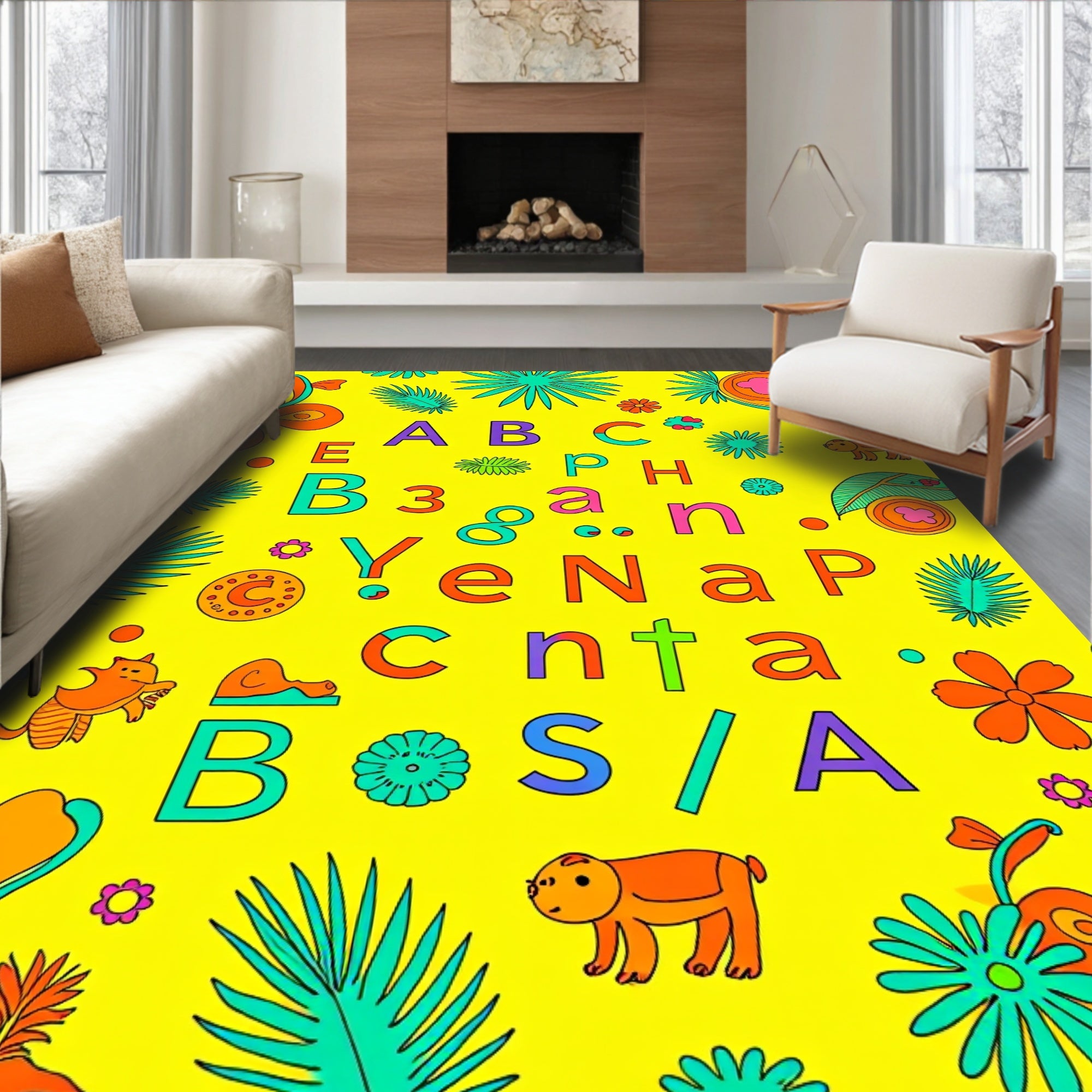 Tropical Alphabet Jungle Animals Rug