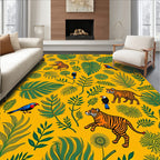 Whimsical Tiger Bird Tropical Foliage Rug