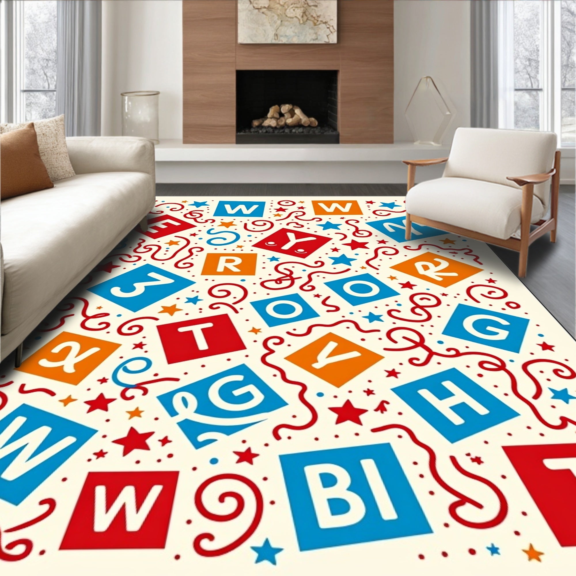 Red Blue Orange Alphabet Celebration Rug