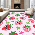 Cute Strawberry Flowers On Pink Rug