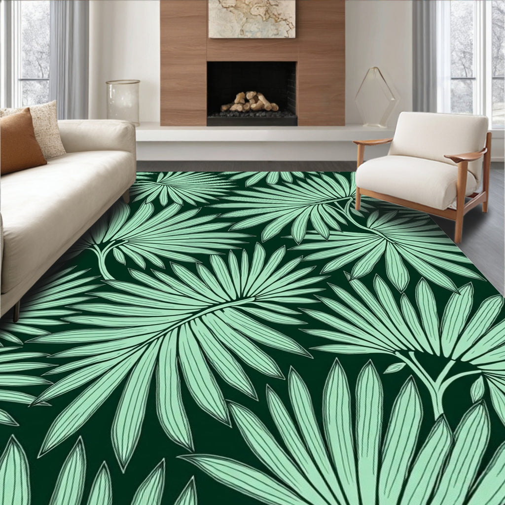 Art Nouveau Palm Leaf Emerald Green Rug