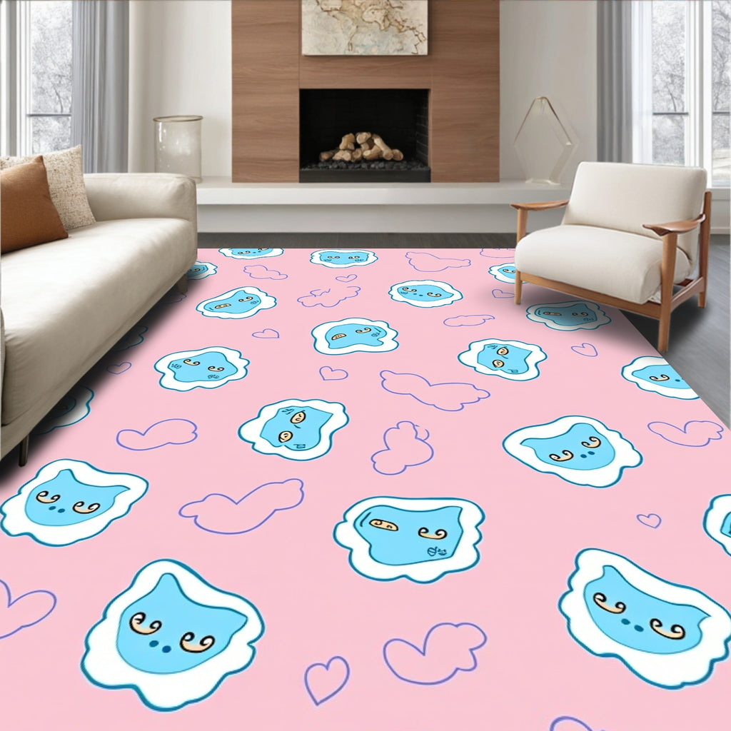 Playful Blue Cloud Cat Faces Rug