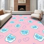 Playful Blue Cloud Cat Faces Rug