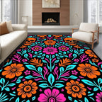Vibrant Skull Floral Symmetry Rug