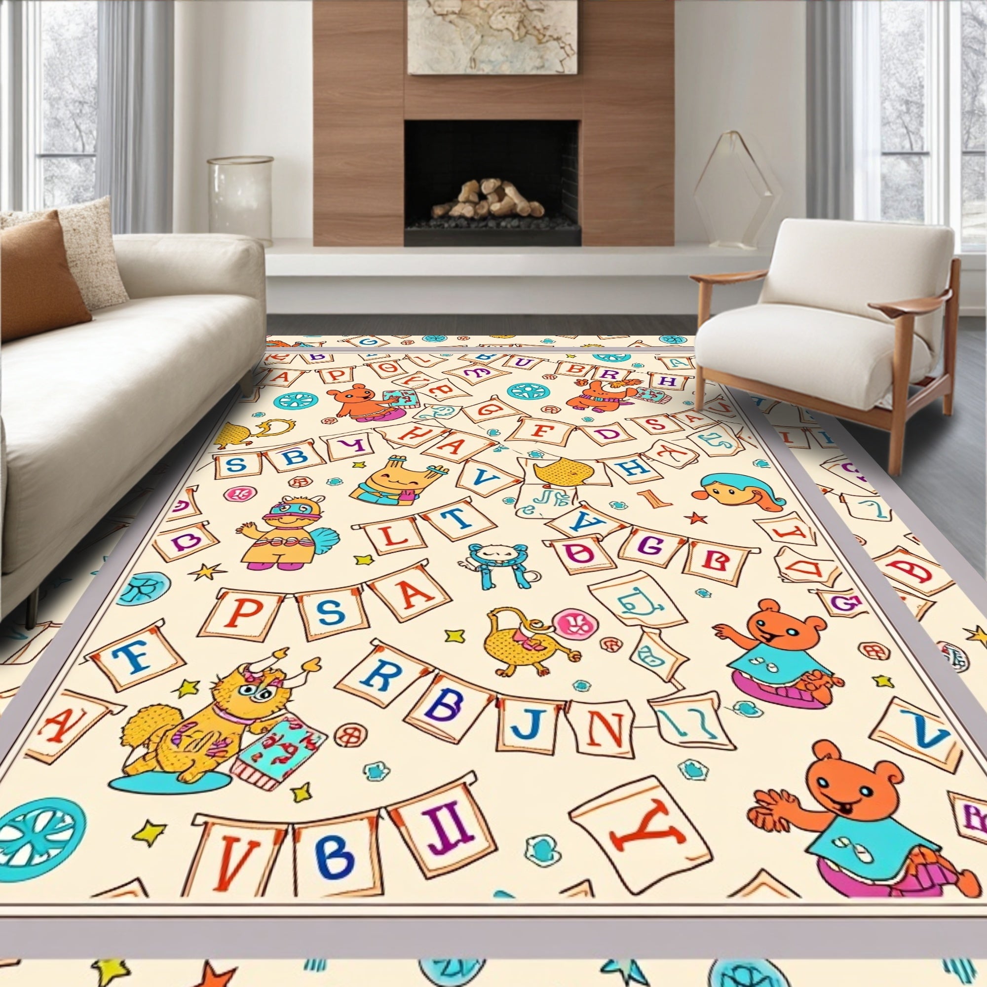 Playful Animals Alphabet Bunting Rug