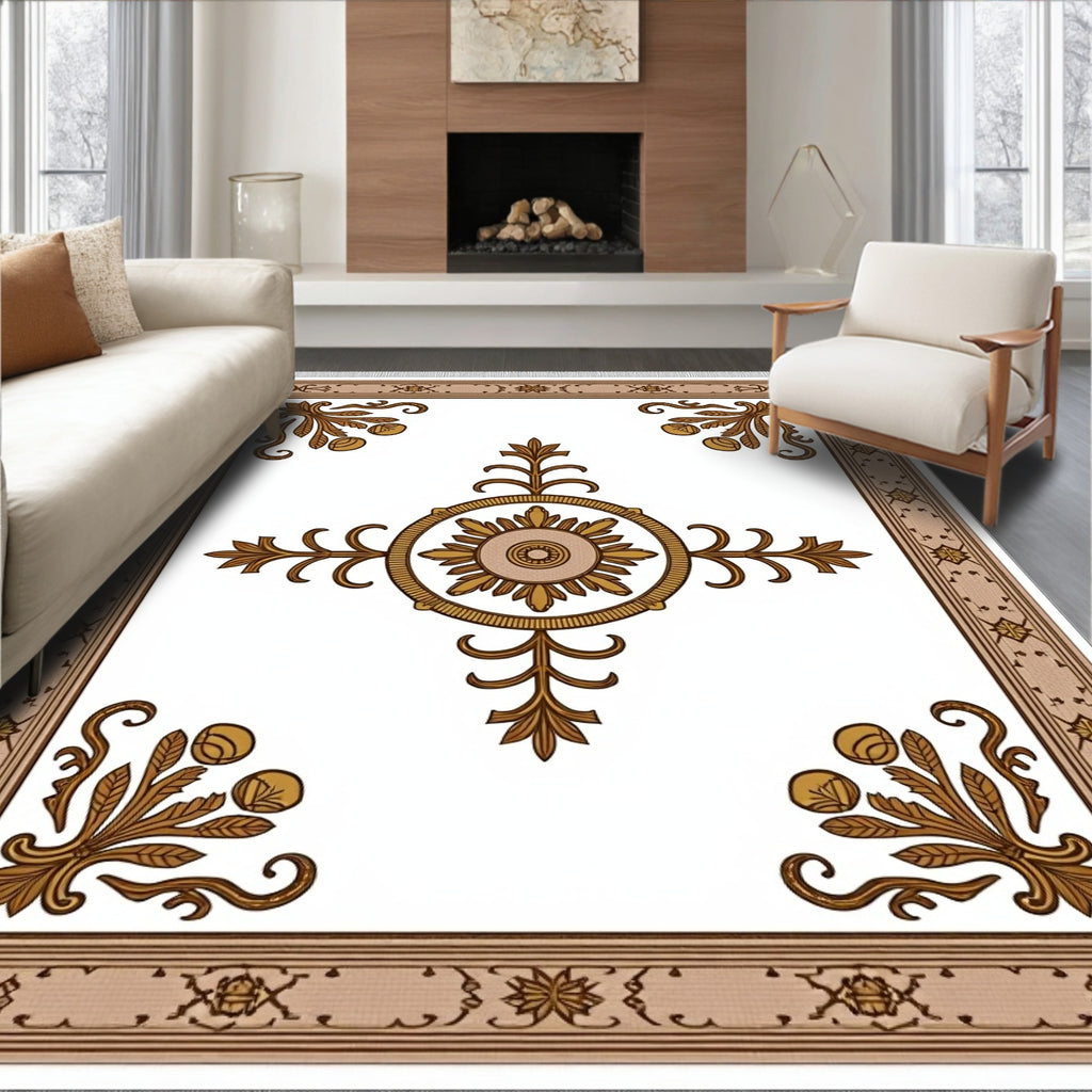 Grand Floral Medallion Brown Ochre Rug