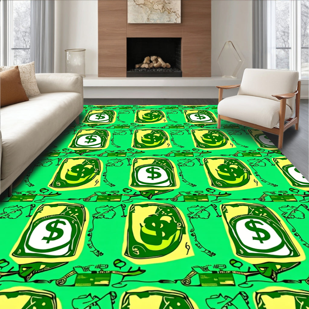 Green Dollar Sign Monetary Icons Rug