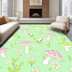 Whimsical Pink Green Mushroom Garden Rug
