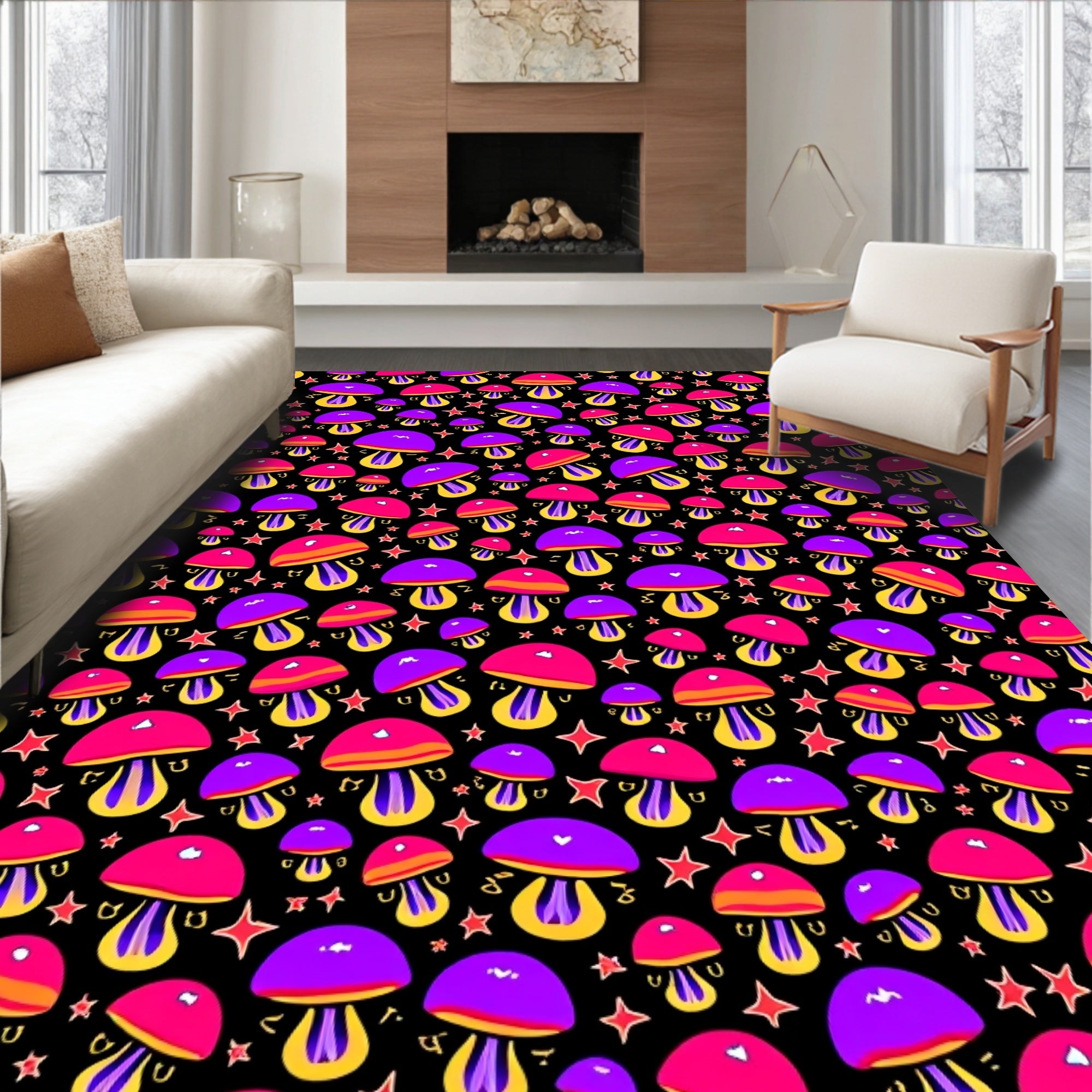 Vibrant Cosmic Mushroom Stars Rug