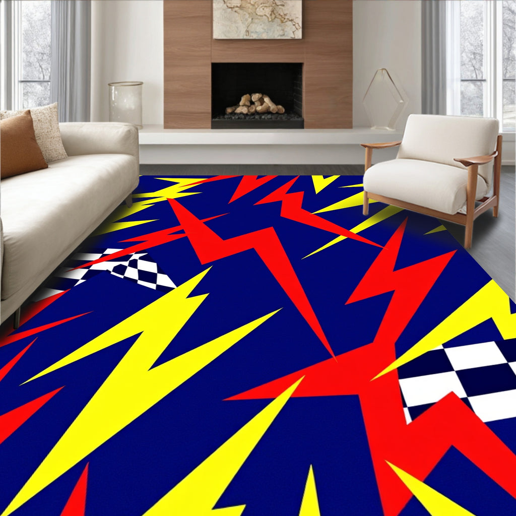 Bold Red Yellow Lightning Checks Rug