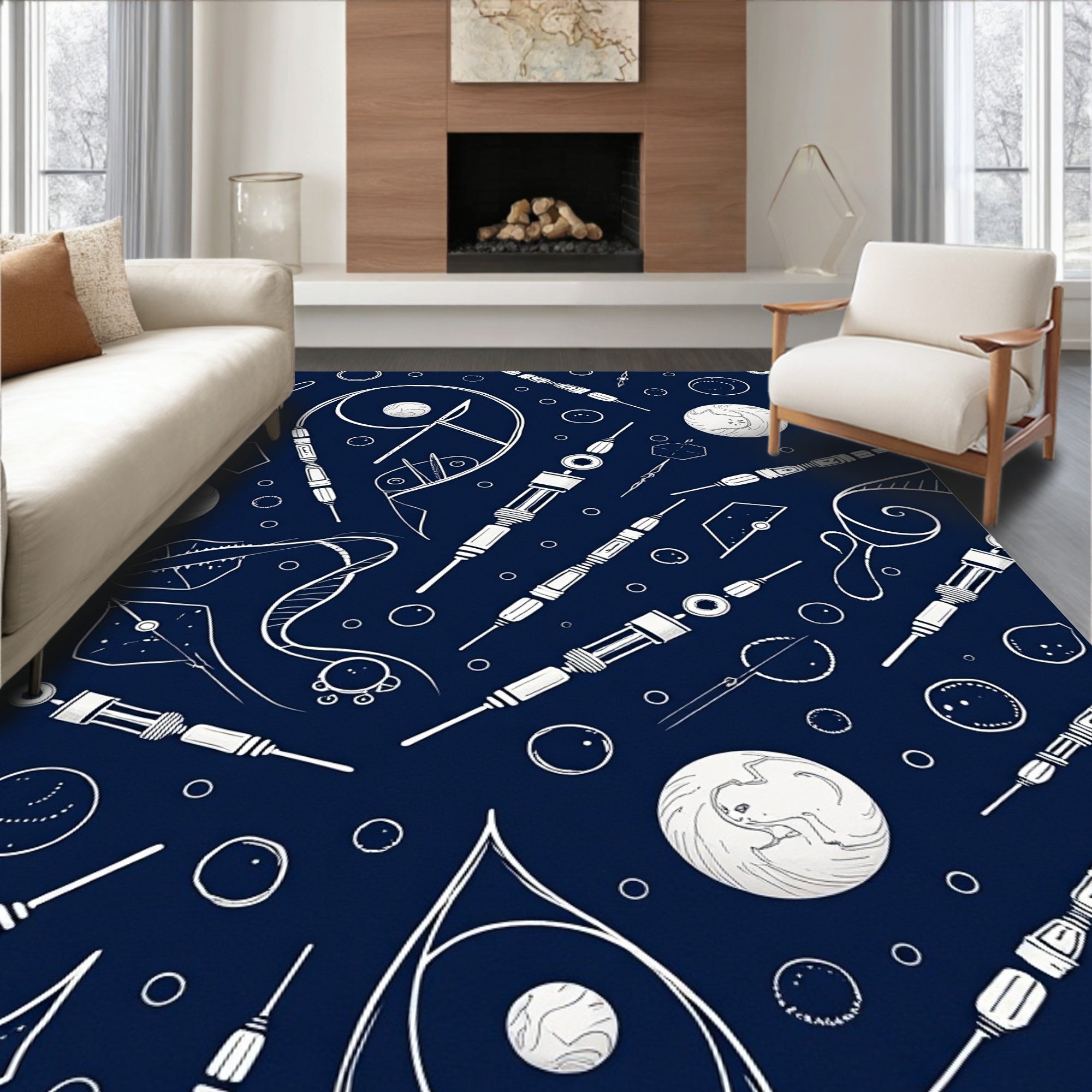 Navy Blue Scientific Circuitry Medley Rug